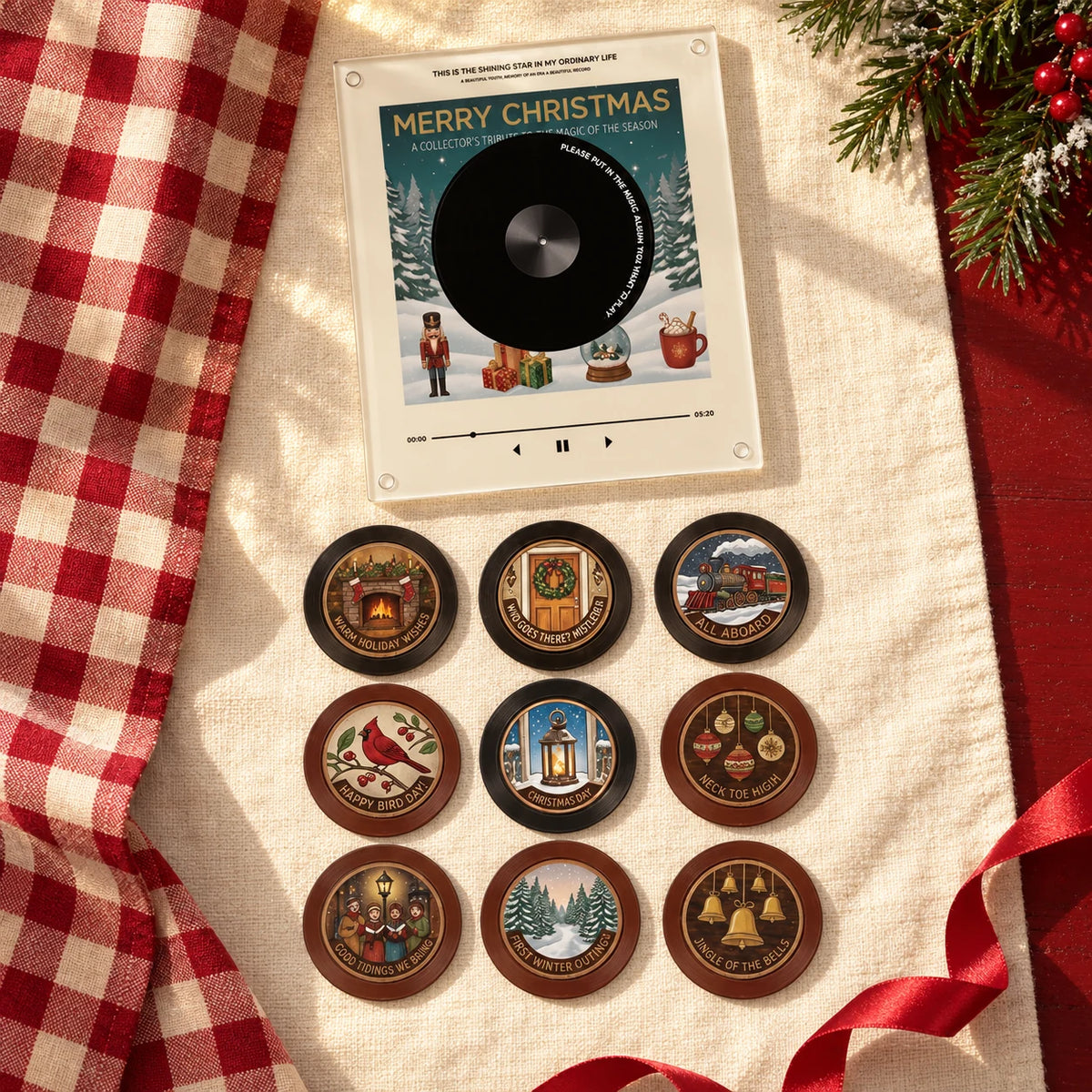 Snowfall Christmas Record Light with its nine illustrated discs