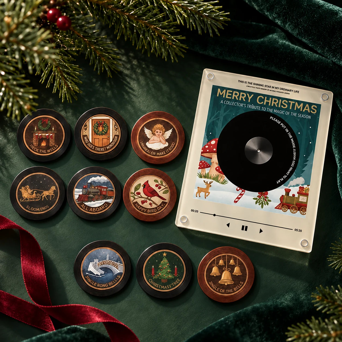 Woodland Christmas Record Light with its nine illustrated discs