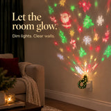 Christmas Glow in a dim room beside a clear wall: dim lights, clear walls.